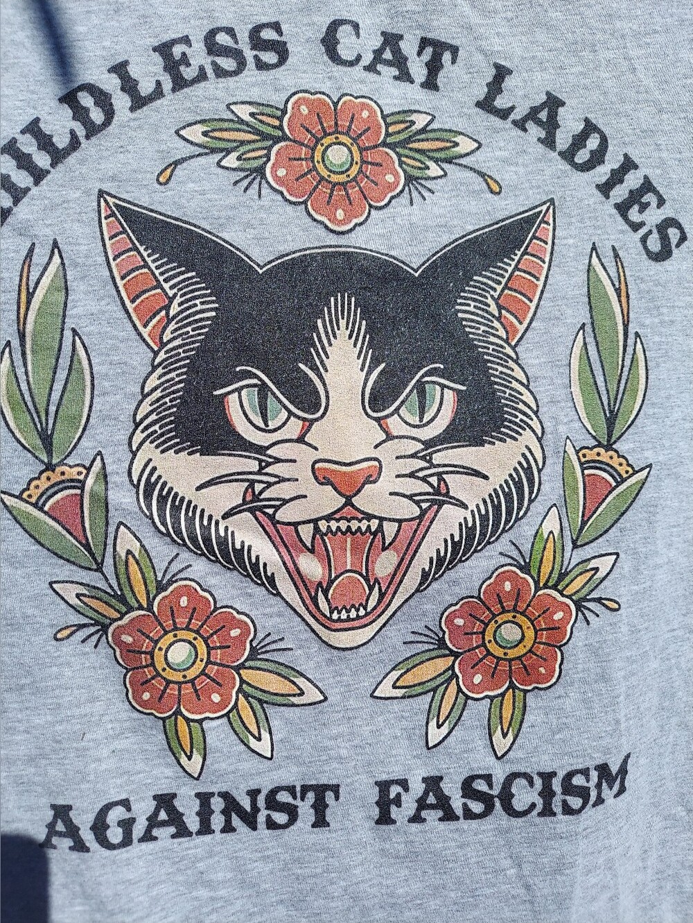 Childless Cat Ladies Against Fascism Gray T-shirt
